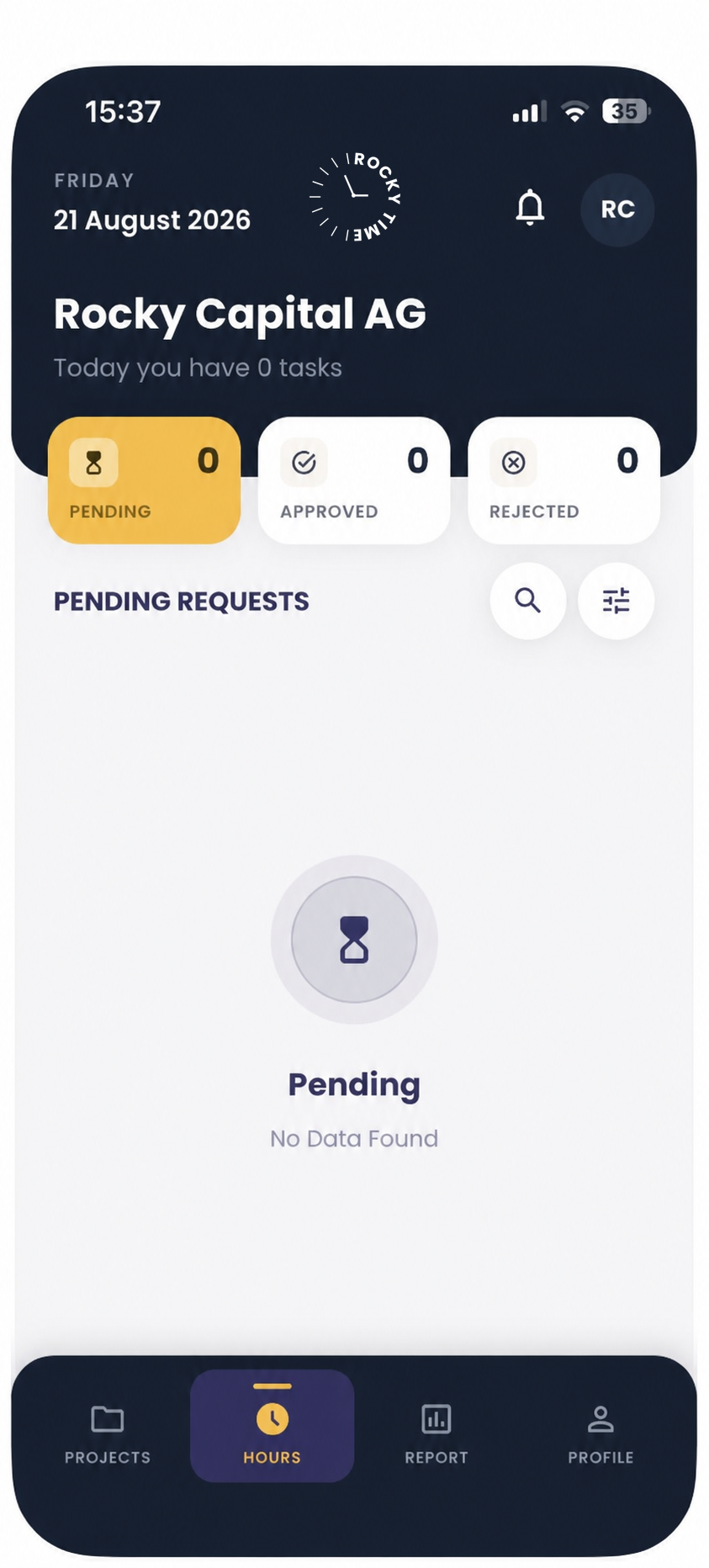 Rocky Time hour status on iPhone with sanitised demo data