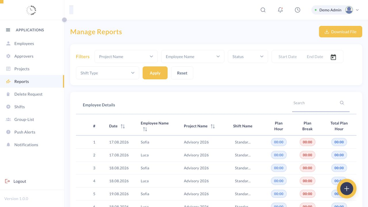 Rocky Time reporting with synthetic working-time records